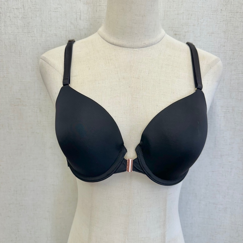 Soma‎ Vanishing 360 Perfect Coverage Front Close Bra Black 34C Rose Gold Clasp